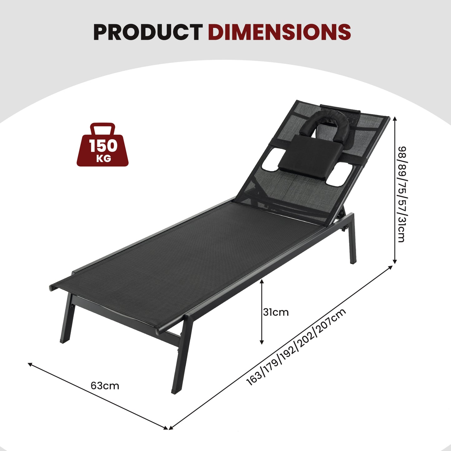 Patio Sunbathing Lounge Chair-Black