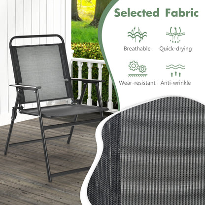 Outdoor Folding Chairs Set of 4 with Breathable Seat and Cozy Armrests-Black