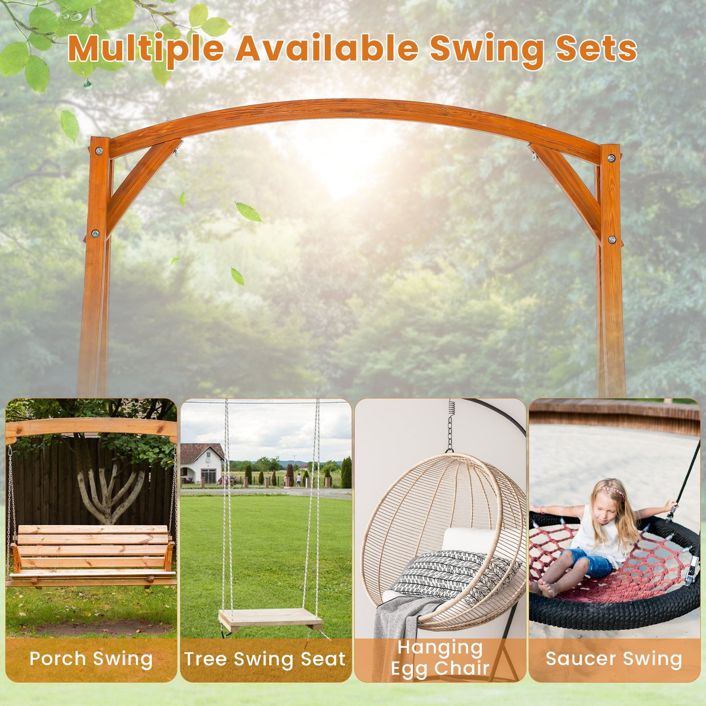 Patio Wood Swing Frame with Curved Arc Top