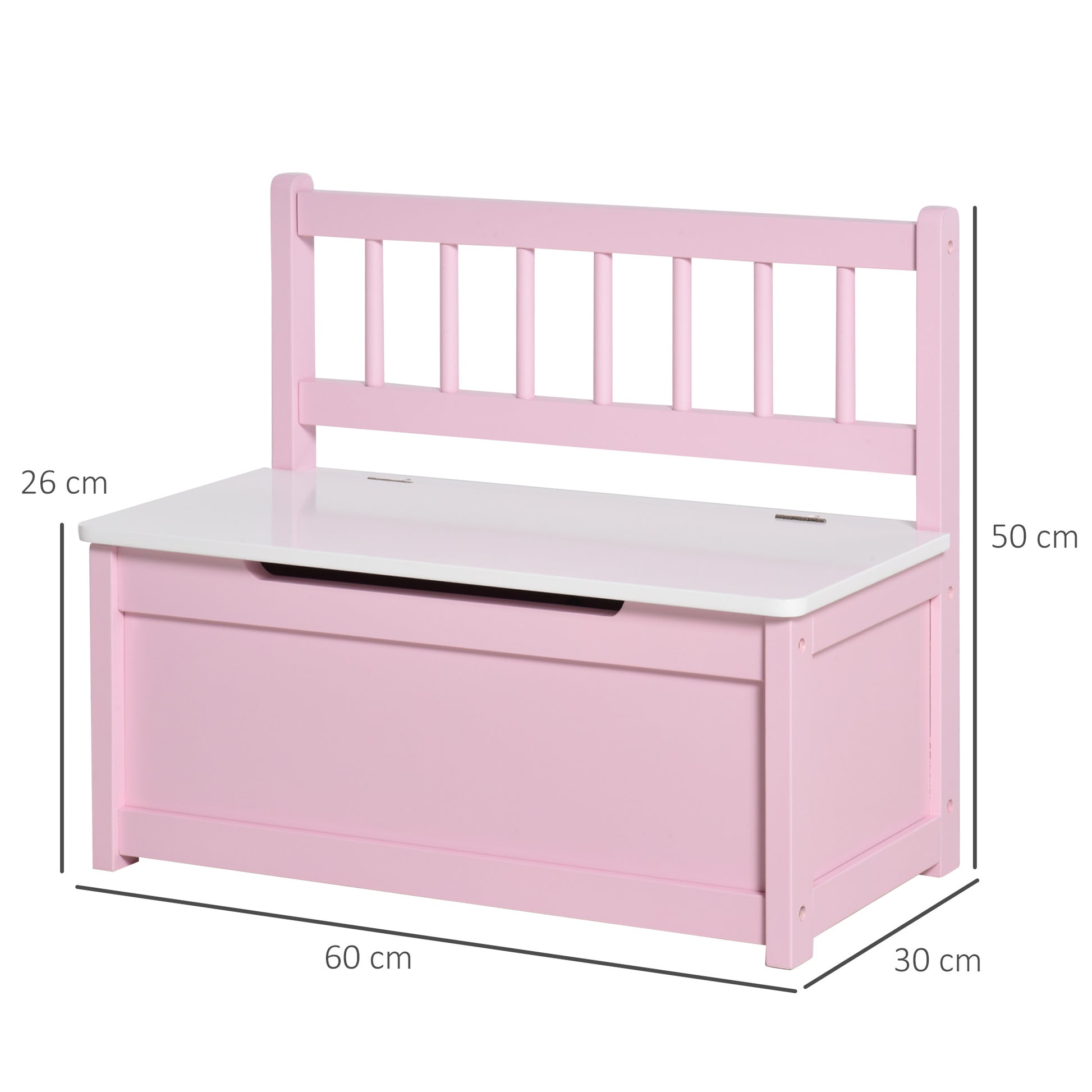 HOMCOM 2-IN-1 Wooden Toy Box Kids Seat Bench Storage Chest Cabinet Organizer with Safety Pneumatic Rod 60 x 30 x 50cm Pink