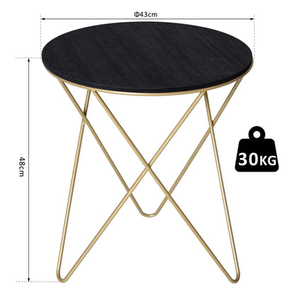 HOMCOM Wooden Metal Round Coffee Table Sofa End Side Bedside Table Modern Style Living Room Decor  - Black Gold Color (?43cm)