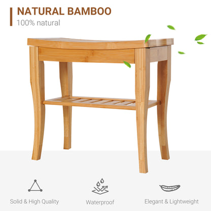 HOMCOM Bamboo Bathroom Shower Bench w/ Lower Shelf