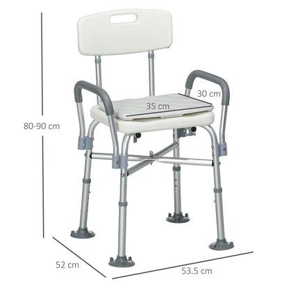 HOMCOM Aluminium Shower Chair w/ Backs & Arms, Height Adjustable Shower Seat w/ Removable Padded Cushion, Bath Stool for Seniors, Disabled, Pregnant