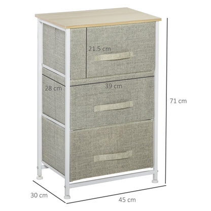 HOMCOM Vertical 3-Tier Linen Drawer Cabinet Organizer Storage Dresser Tower with Metal Frame Adjustable Feet for Living Room, Bathroom, Kitchen