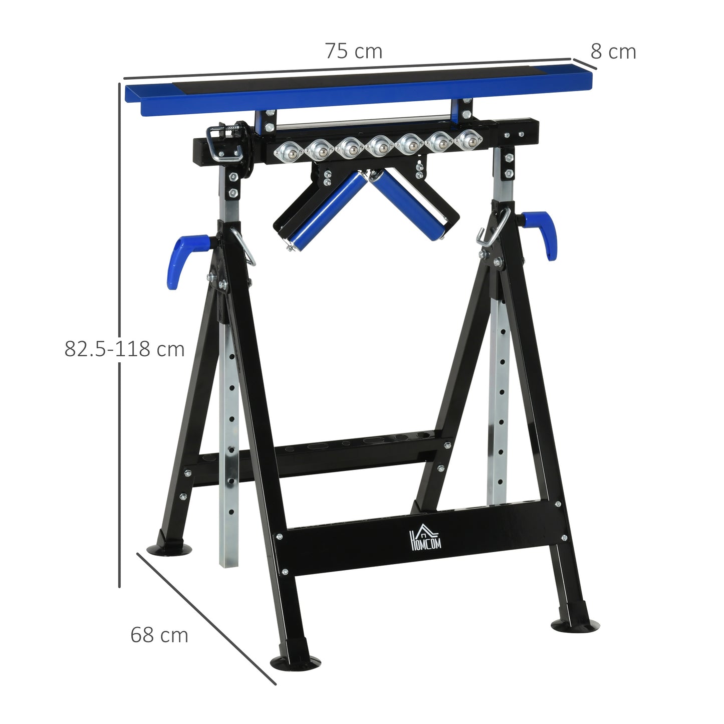 HOMCOM Multi-Function 4 in 1 Workbench Work Table, Ball Support Stand and Roller Trestle, Height Adjustable, Steel Frame