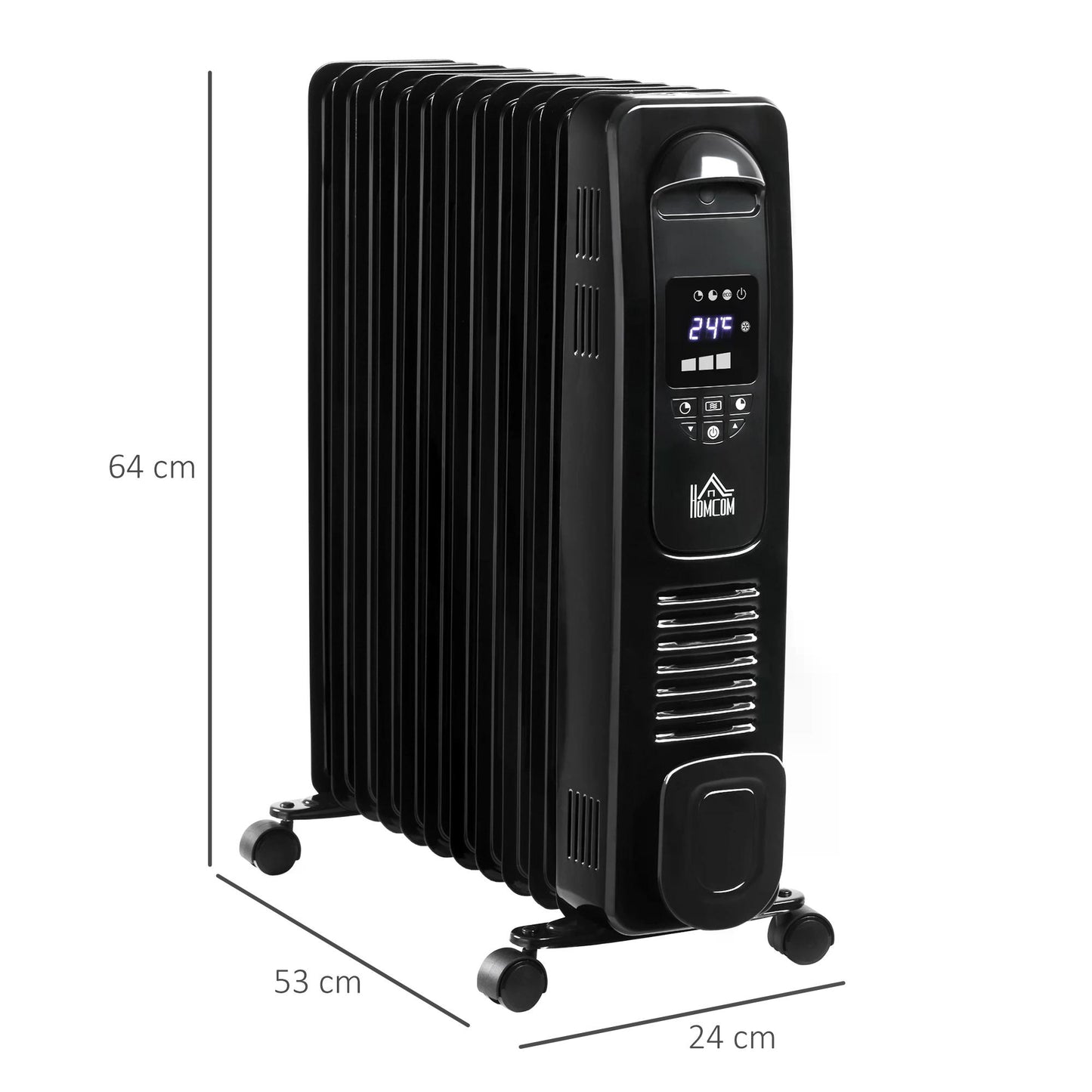 HOMCOM 2720W Digital Display Oil Filled Radiator 11Fin Portable Electric Heater w/ Built-in Timer Three Heat settings Safety switch Remote Control