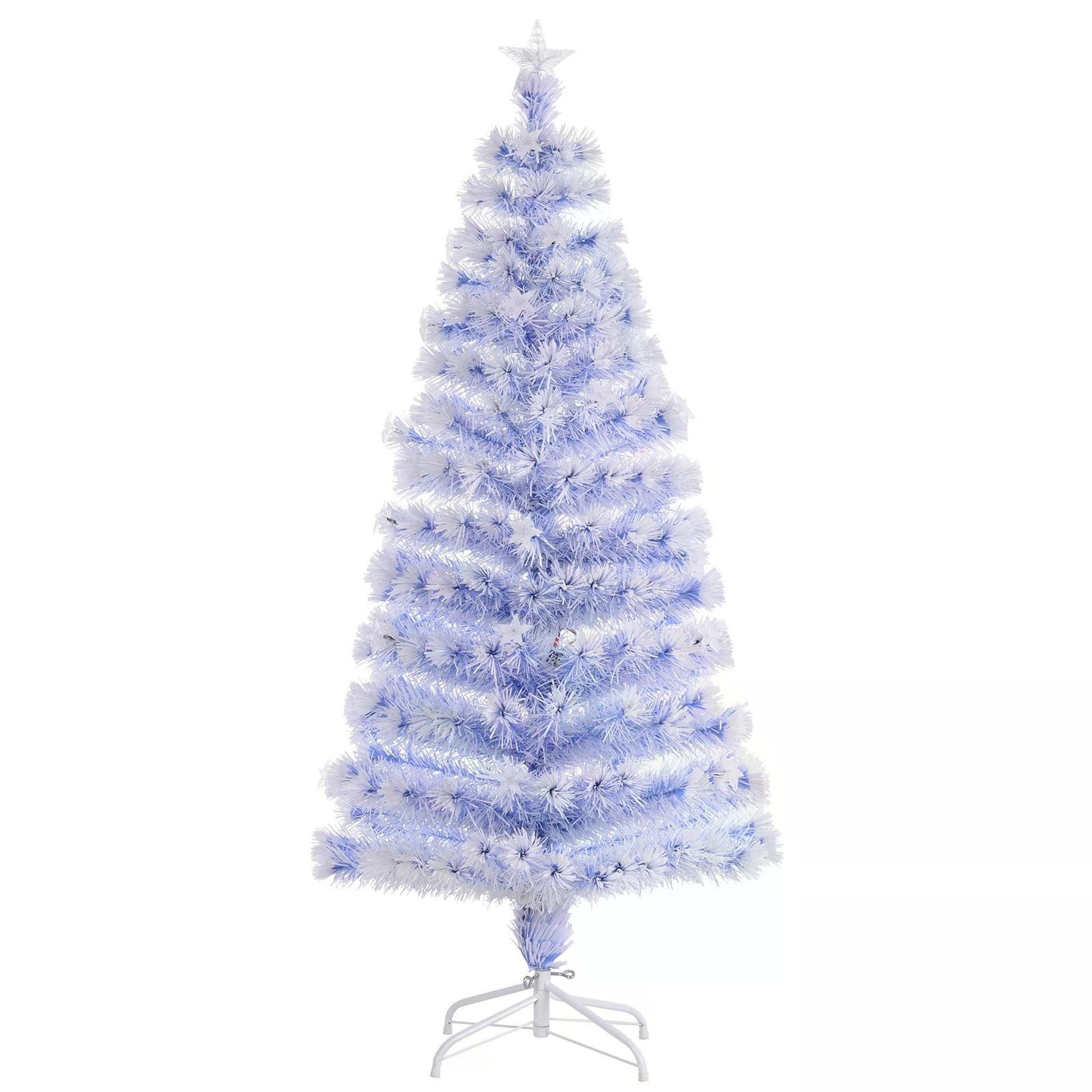 HOMCOM Artificial Fibre Optic Christmas Tree Seasonal Decoration w/ 20 LED Lights Pre-Lit Easy Store White Blue 5FT