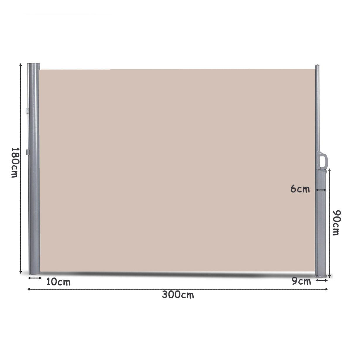 300 x 180 cm Retractable Folding Side Awning with Handle