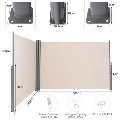 600 x 180 cm Double-Sided Retractable Folding Side Awning with Handle