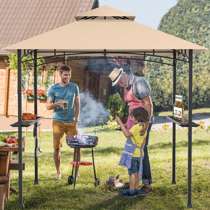 BBQ Grill Gazebo with Double-Tier Vented Top-Brown