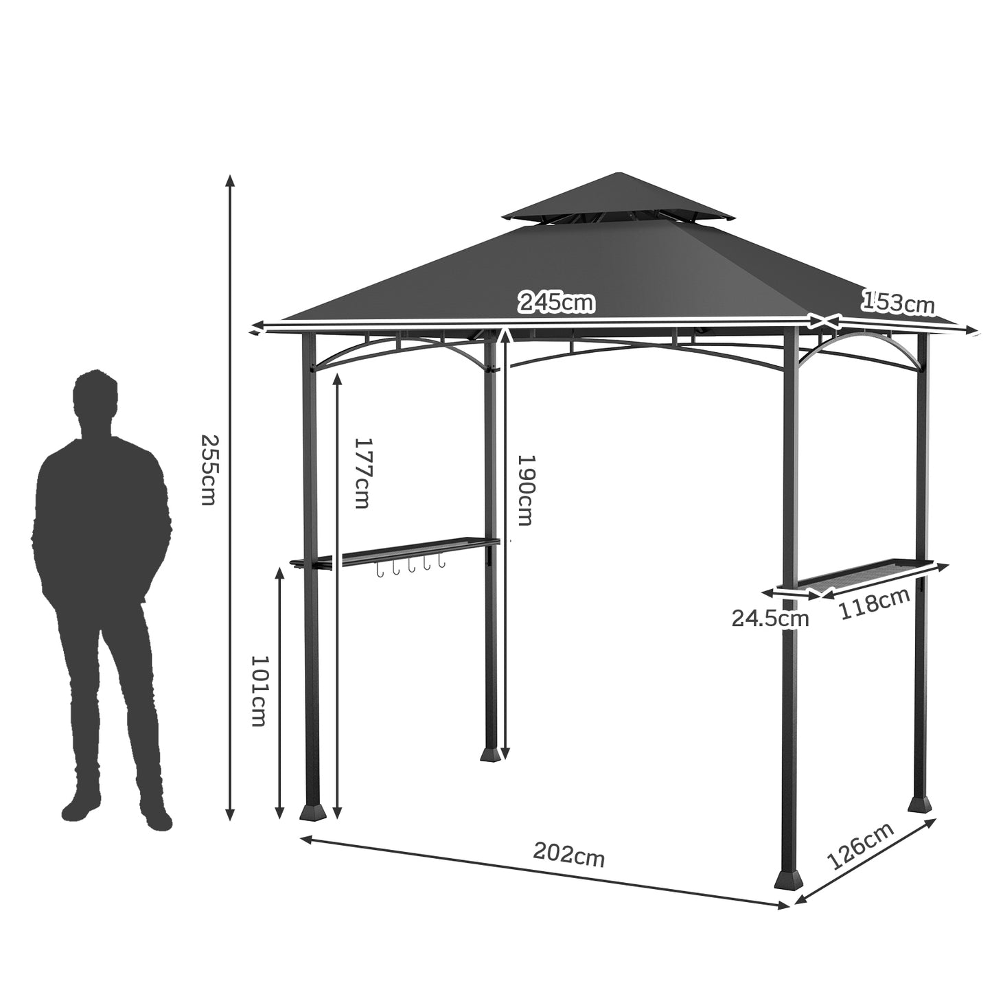 BBQ Grill Gazebo with Double-Tier Vented Top-Grey