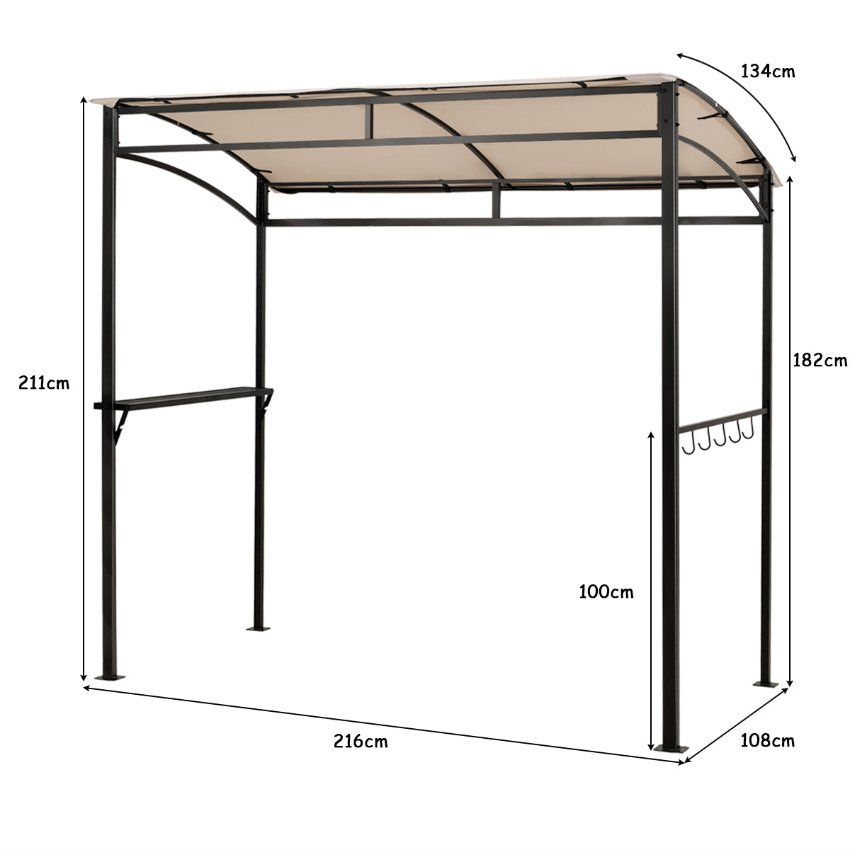 7 Feet Grill Gazebo with Serving Shelf and Storage Hooks-Beige