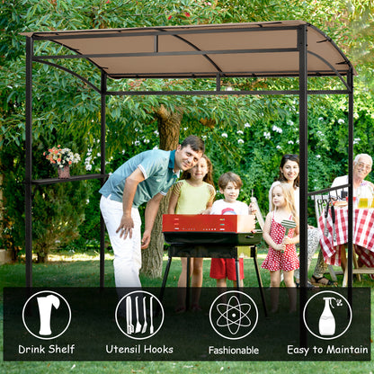 7 Feet Grill Gazebo with Serving Shelf and Storage Hooks-Coffee