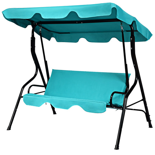 Garden Patio Metal Swing 3 Seater Lounger-Blue