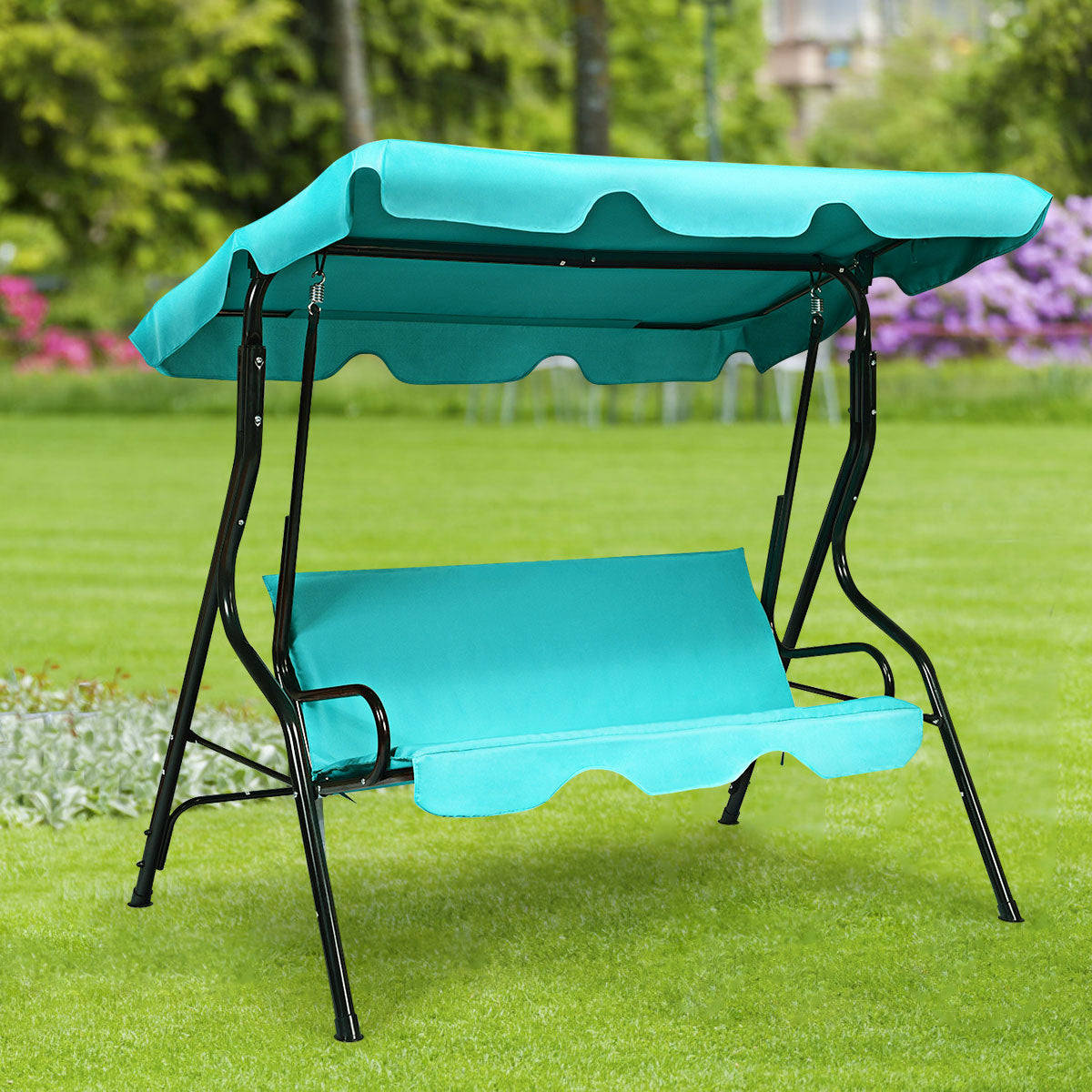 Garden Patio Metal Swing 3 Seater Lounger-Blue