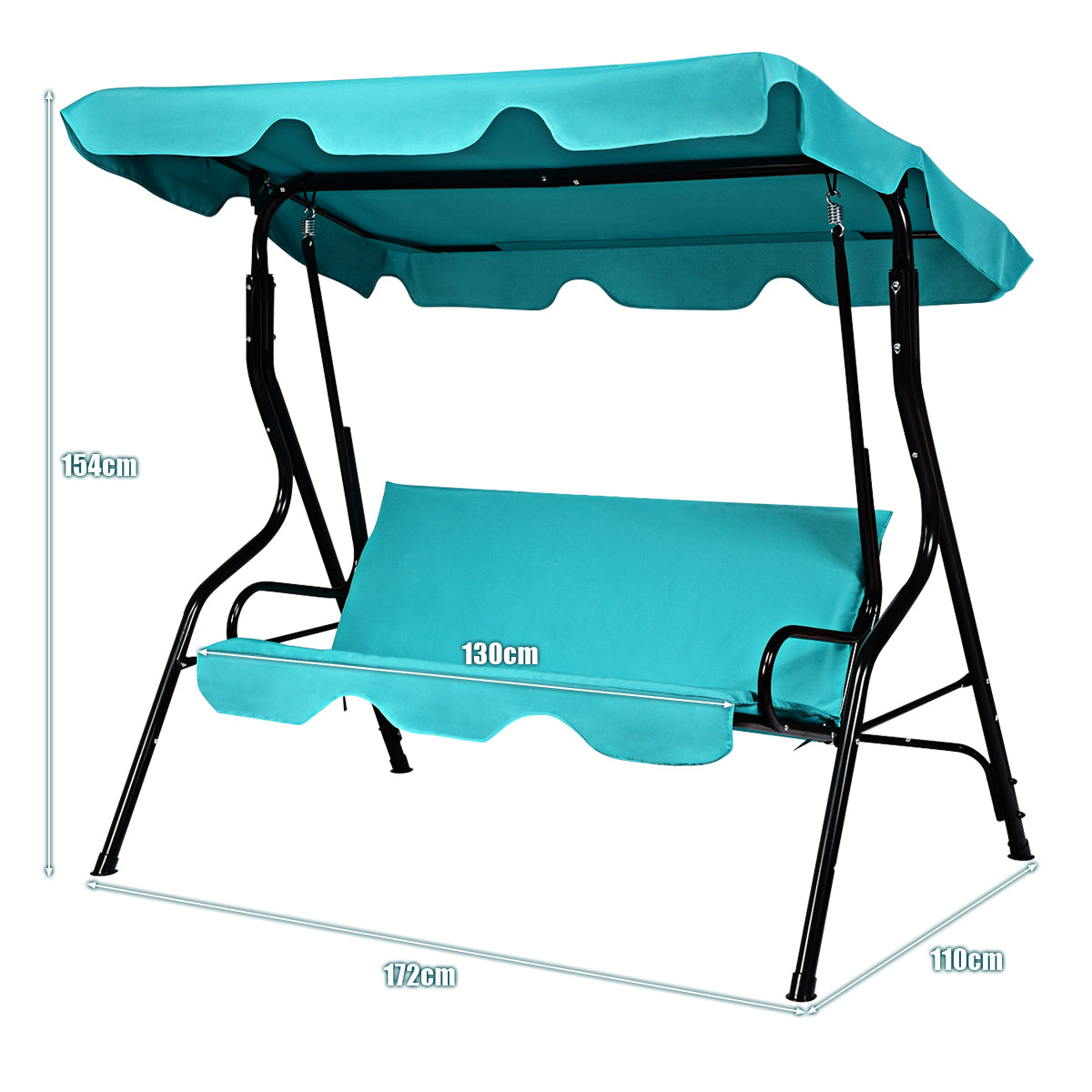 Garden Patio Metal Swing 3 Seater Lounger-Blue