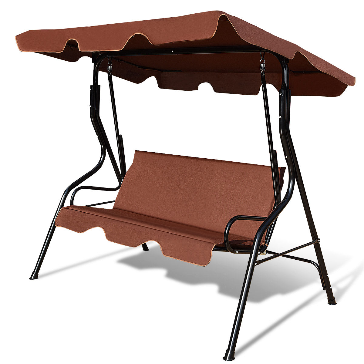 Garden Patio Metal Swing 3 Seater Lounger-Brown