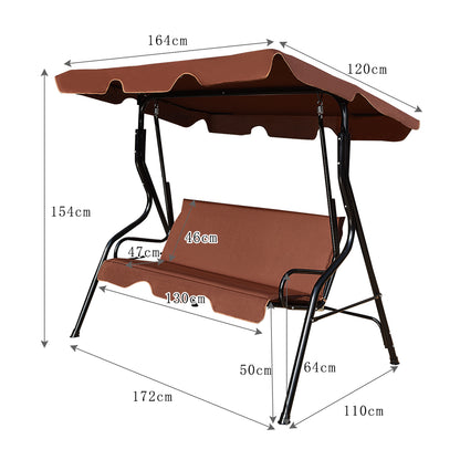 Garden Patio Metal Swing 3 Seater Lounger-Brown