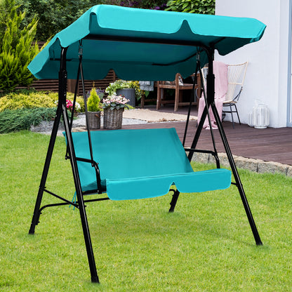 2 Seaters Garden Swing Chair with Adjustable Canopy-Blue