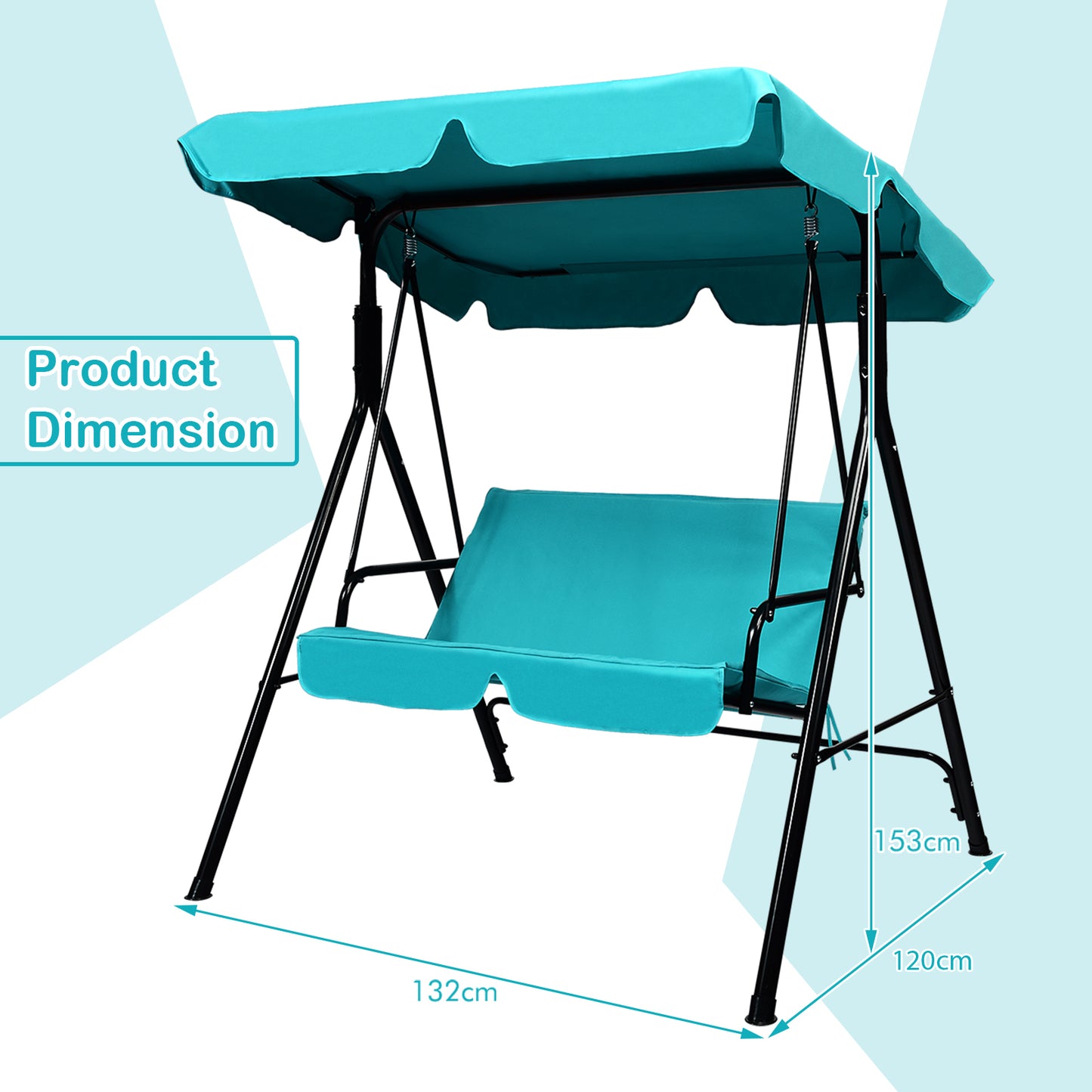 2 Seaters Garden Swing Chair with Adjustable Canopy-Blue