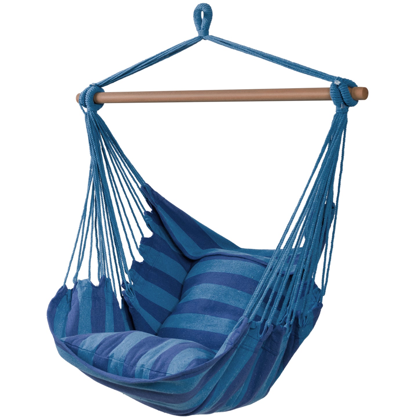 Hammock Swing Chair with 2 Padded Cushions and Solid Wood Spreader Bar-Navy