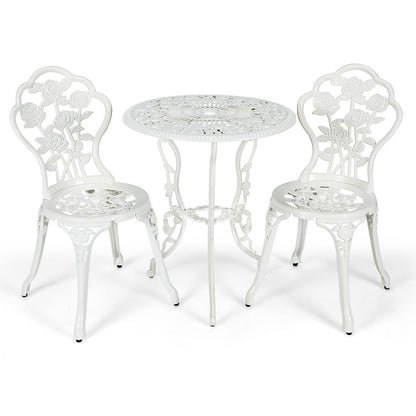 3pcs Aluminium Bistro Dining Table Set with Roses Design-White