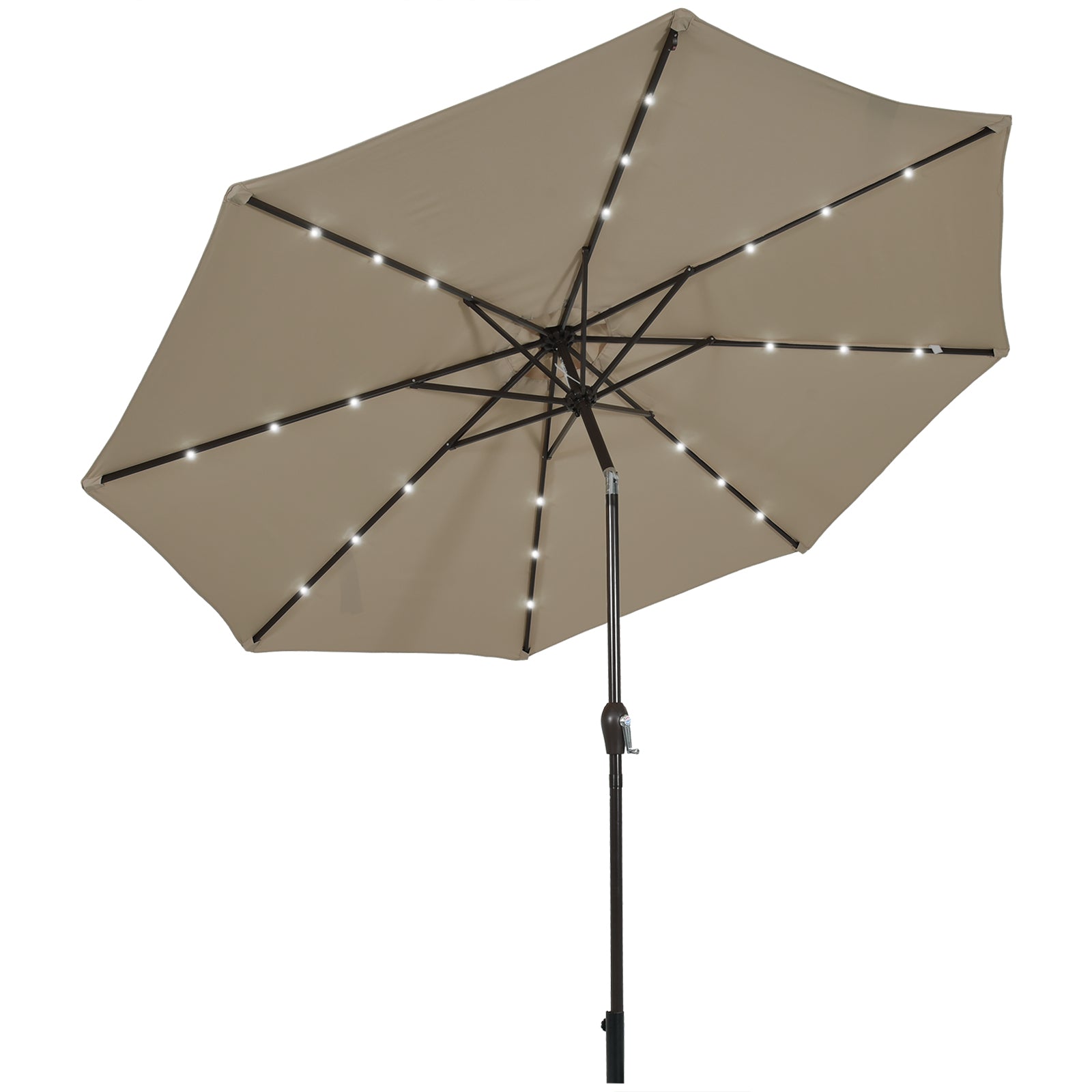 3m Solar Powered LED Lighted Patio Umbrella with Tilt and Crank-Coffee