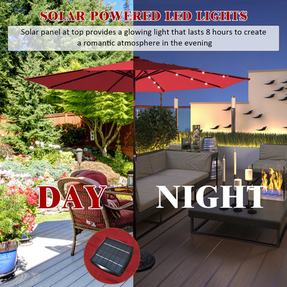 3m Solar Powered LED Lighted Patio Umbrella with Tilt and Crank-Burgundy