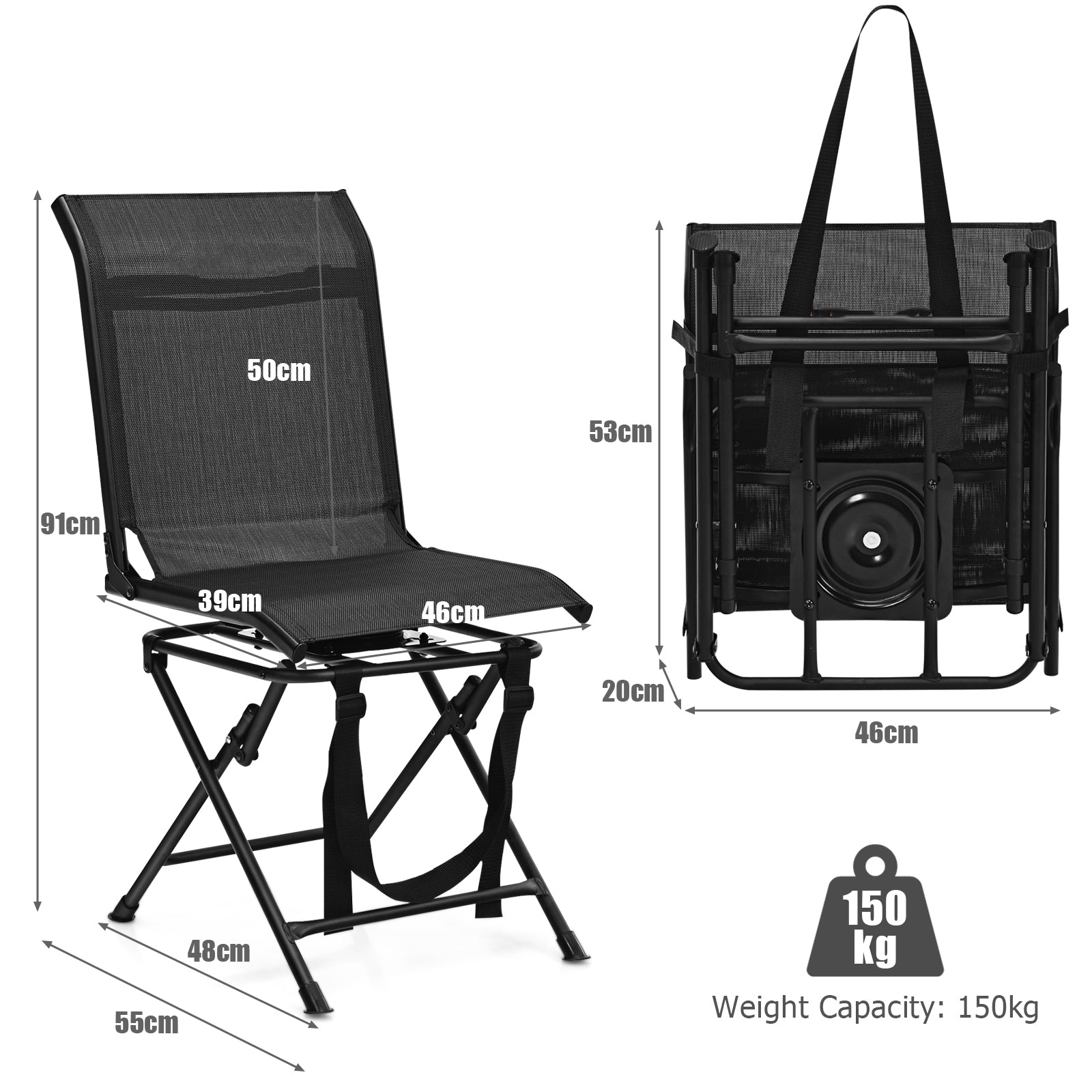 360° Swivel Hunting Blind Chair with Sturdy Metal Frame Support up to 330 lbs-Black