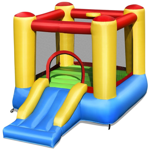 Kids Inflatable Bounce House with Slide and Basketball Hoop