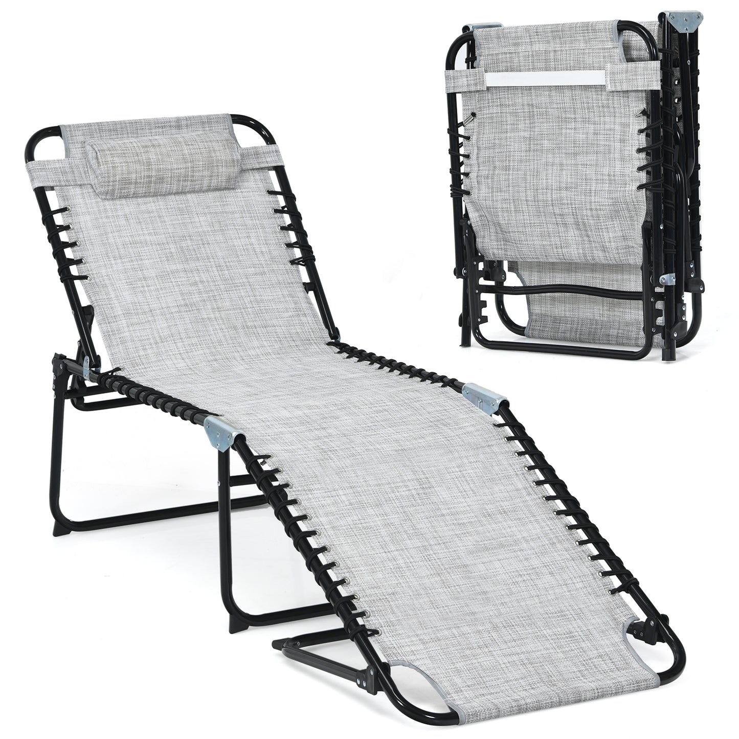 Folding Reclining Sun Lounger with 4 Adjustable Positions -Grey