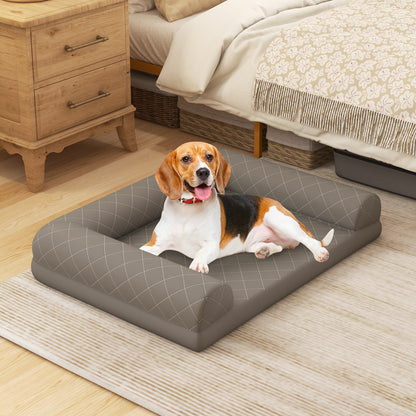 Orthopedic Dog Bed Egg-Foam Dog Crate Bed with 3-Side Bolster-Grey