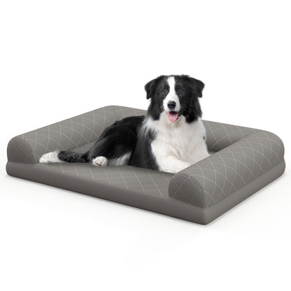 Orthopedic Dog Bed Egg-Foam Dog Crate Bed with 3-Side Bolster-Grey