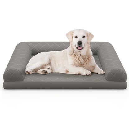 Orthopedic Dog Bed Egg-Foam Dog Crate Bed with 3-Side Bolster-Grey