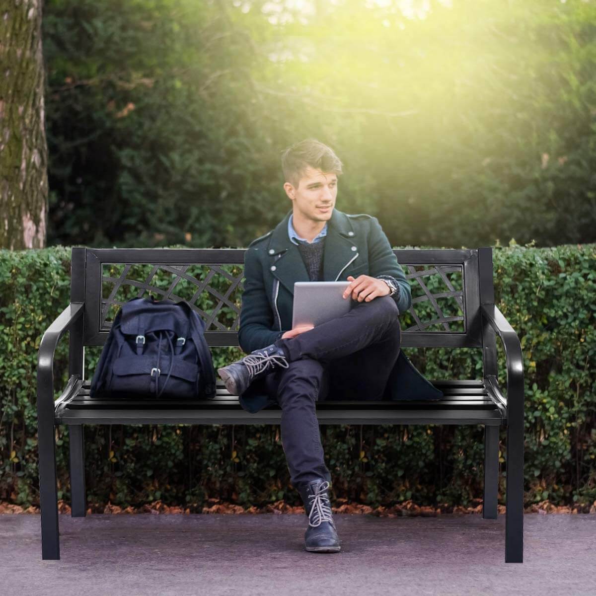 Metal Frame Outdoor Bench with 280 KG Load Capacity