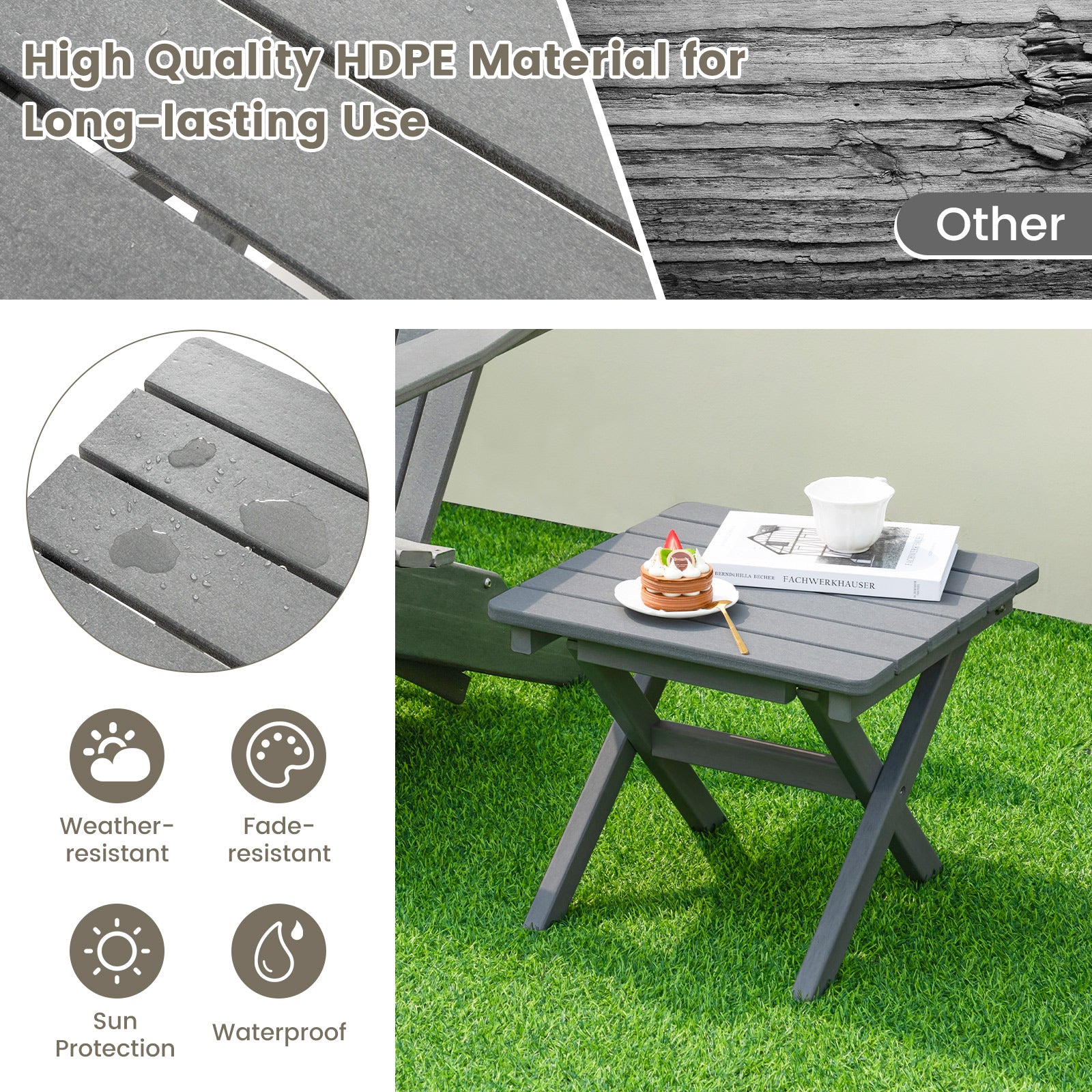 Outdoor Folding Side Table-Grey