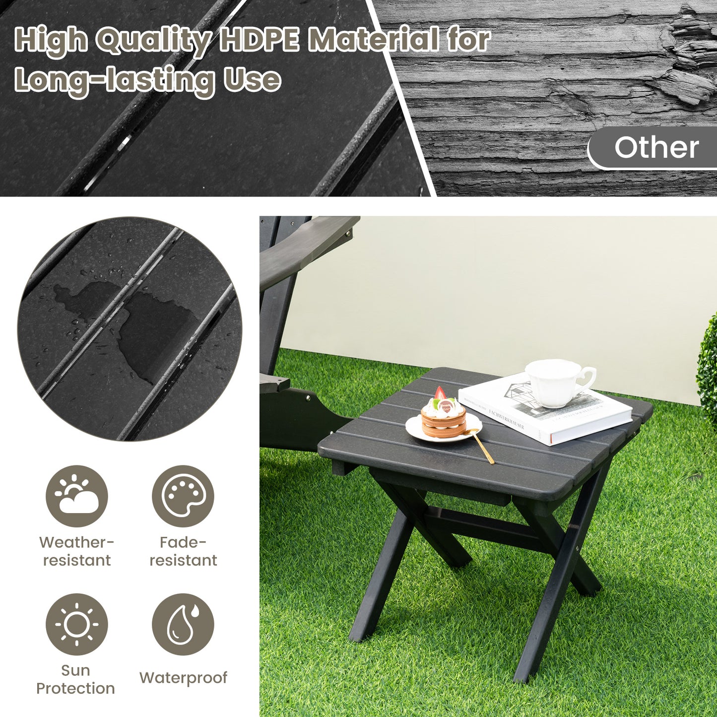 Outdoor Folding Side Table-Black