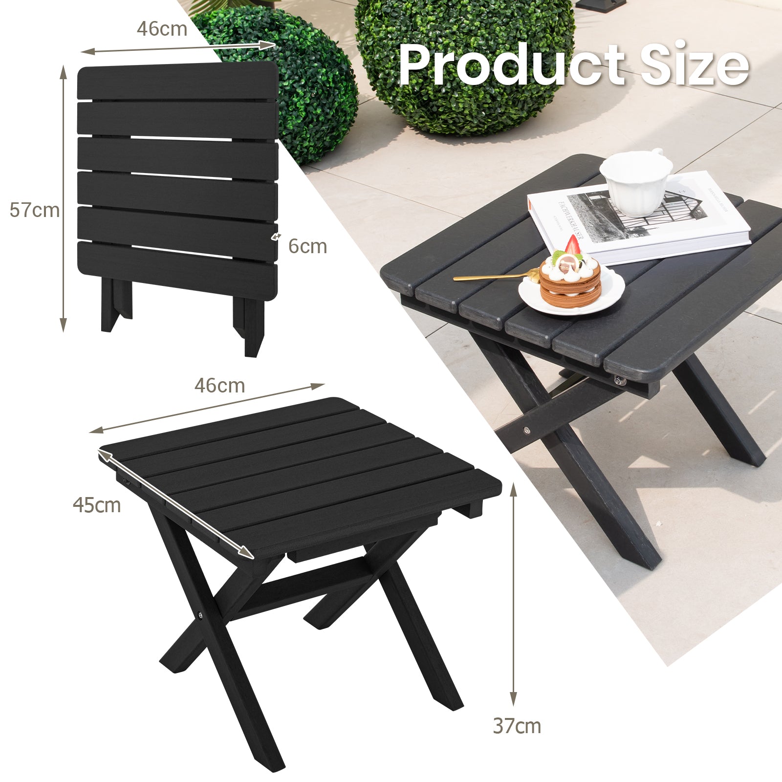 Outdoor Folding Side Table-Black