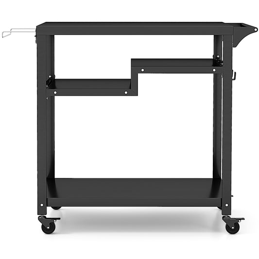  3-Shelf Movable BBQ Cart with 4 Lockable Wheels, Hooks and Side Handle-Black