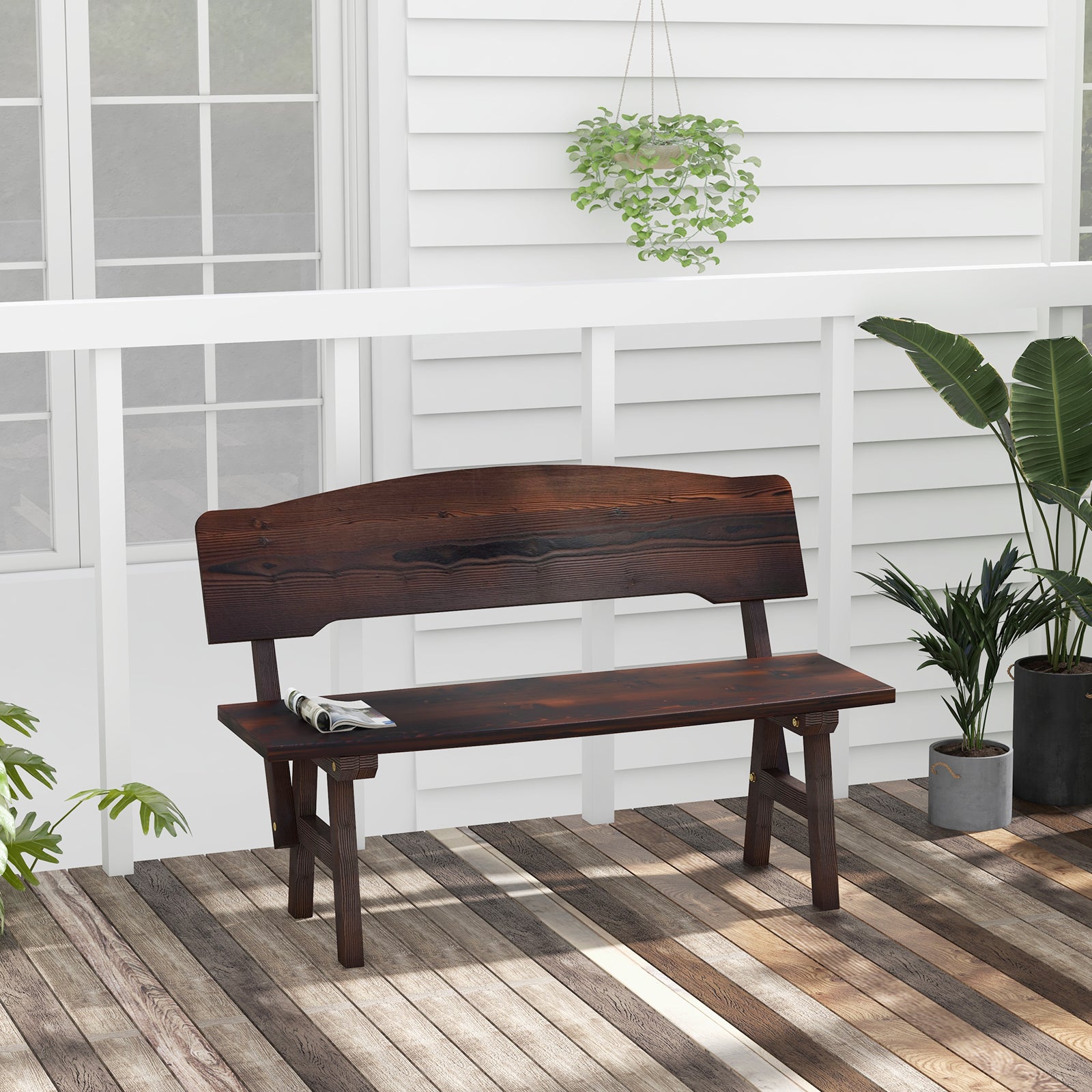 Outdoor Patio Bench with Inclined Backrest for Outside