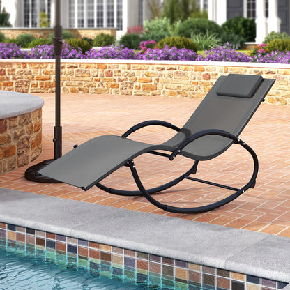 Outdoor Rocking Lounge Chair with Removable Headrest-Grey