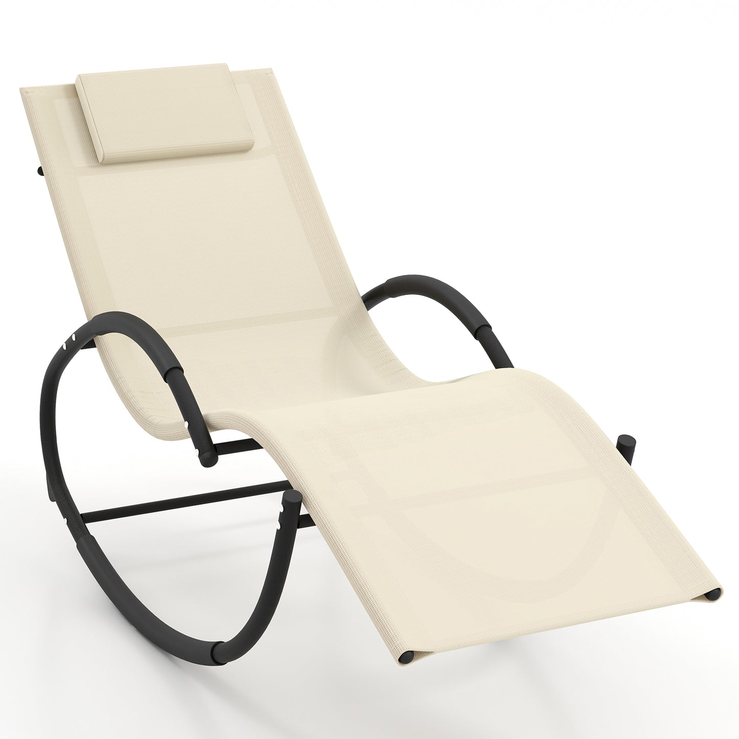 Outdoor Rocking Lounge Chair with Removable Headrest-Beige