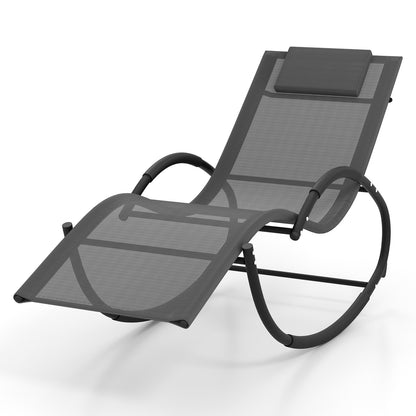 Outdoor Rocking Lounge Chair with Removable Headrest-Grey