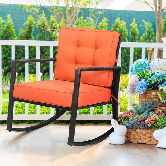 Outdoor Wicker Rocking Chair with Heavy-Duty Steel Frame-Orange