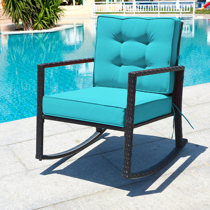 Outdoor Wicker Rocking Chair with Heavy-Duty Steel Frame-Turquoise