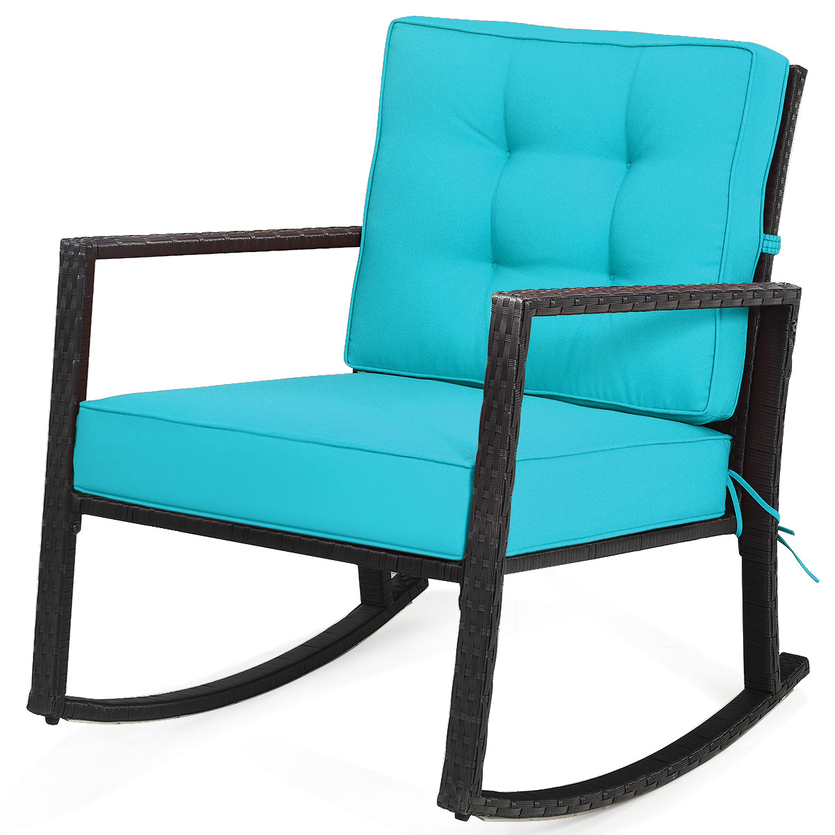 Outdoor Wicker Rocking Chair with Heavy-Duty Steel Frame-Turquoise