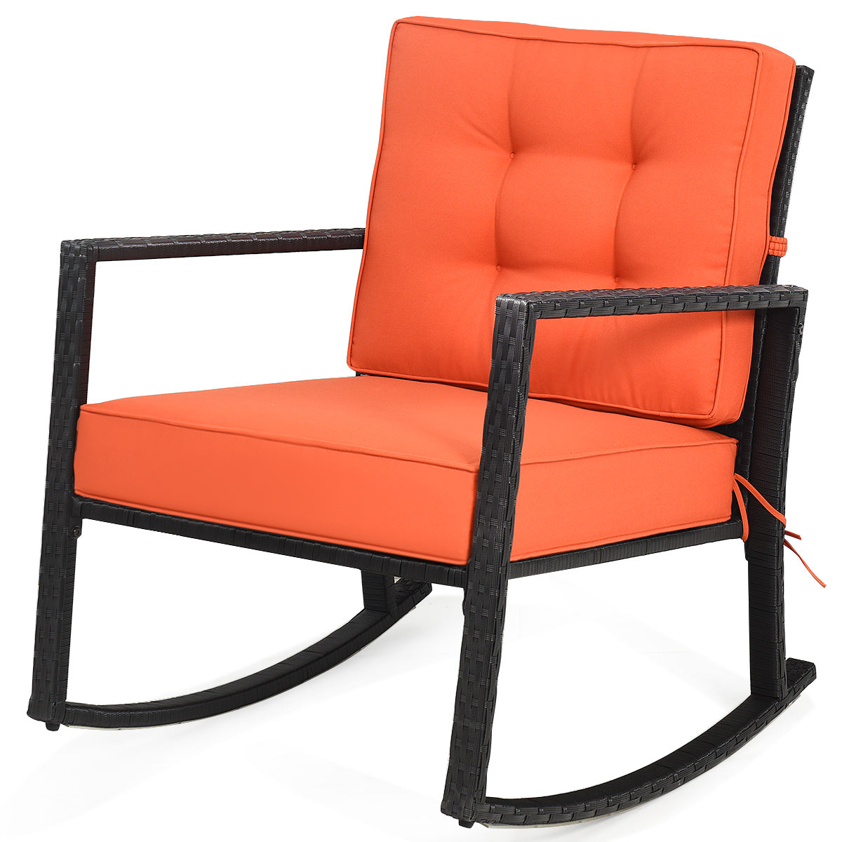 Outdoor Wicker Rocking Chair with Heavy-Duty Steel Frame-Orange