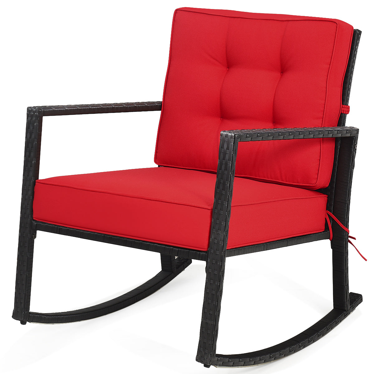 Outdoor Wicker Rocking Chair with Heavy-Duty Steel Frame-Red