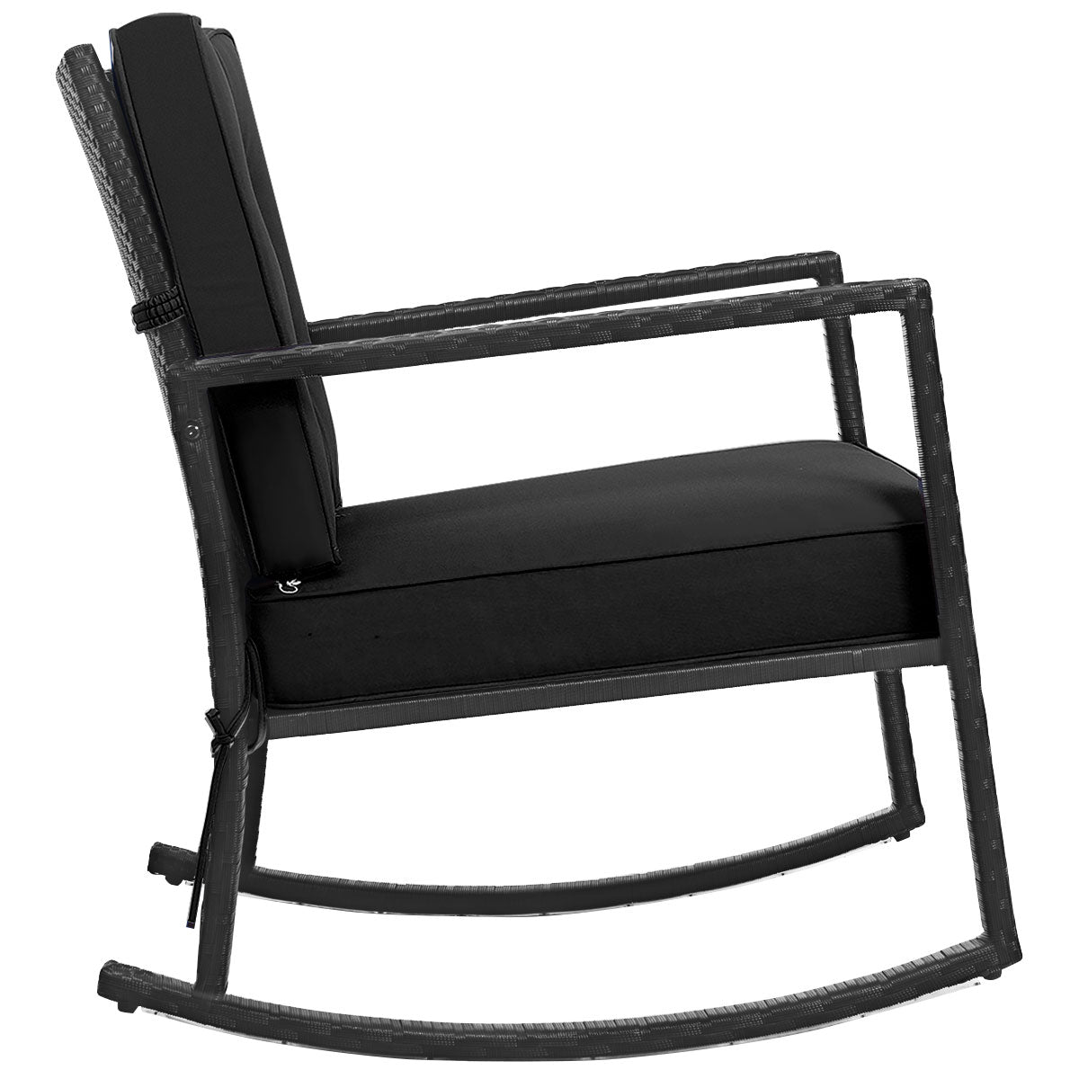 Outdoor Wicker Rocking Chair with Heavy-Duty Steel Frame-Black