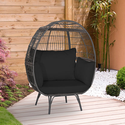 Oversized Patio Wicker Egg Lounge Chair with 4 Soft Cushions-Black